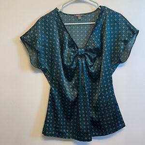 Green bow neck blouse